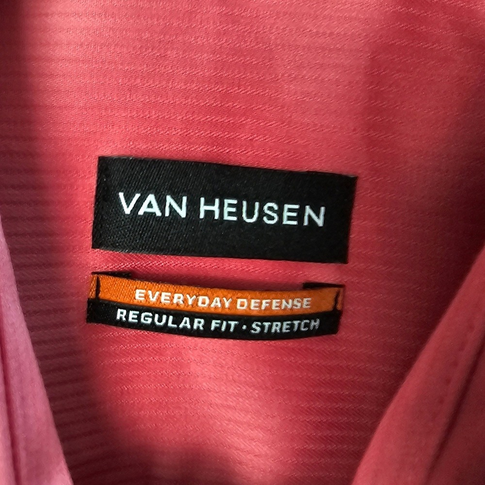 Van Heusen Mens Regular Fit Stretch Dress Shirt Rouge Pink 16-16.5 32/33 L NEW - Picture 2 of 7